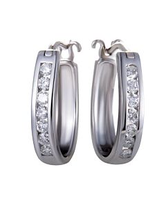 LB Exclusive 14K White Gold Oval Channel Set Diamond Hoop Huggies Earrings .33 Carat  0.33 ctw  Diamonds