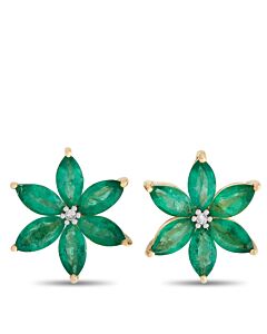 LB Exclusive 14K Yellow Gold 0.01ct Diamond and Emerald Flower Earrings ER4 15657YEM