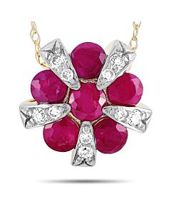 LB Exclusive 14K Yellow Gold 0.09 ct Diamond and Ruby Pendant Necklace
