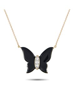 LB Exclusive 14K Yellow Gold 0.10ct Diamond and Onyx Butterfly Necklace PN15297