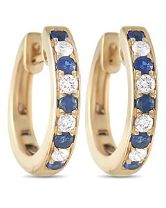 LB Exclusive 14K Yellow Gold 0.15 ct Diamond and 0.25 ct Sapphire Hoop Earrings