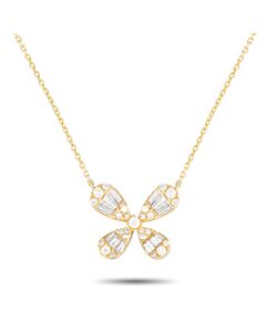 LB Exclusive 14K Yellow Gold 0.75ct Diamond Four Petal Flower Necklace PN15415 Y