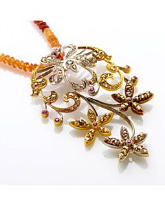 LB Exclusive 18K Multi Gold and Gem Floral Pendant Necklace