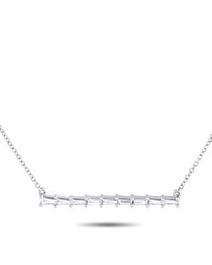 LB Exclusive 18K White Gold 0.33ct Diamond Tapered Baguette Bar Necklace