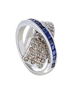 LB Exclusive 18K White Gold Brown Diamond and Sapphire Criss Cross Ring