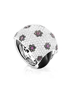 LB Exclusive 18K White Gold Floral Gemstone Pave Dome Ring