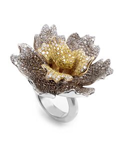 LB Exclusive 18K White Gold Multi Gold Brown   Yellow Diamond Flower Ring CRR7932