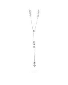 LB Exclusive 18K White Gold Round Diamond Pave Long Pendant Necklace