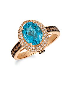 Le Vian Chocolatier Ring Blue Topaz, Chocolate Diamonds, Vanilla Diamonds set in 14K Strawberry Gold Ring Size 7 SVCL 24