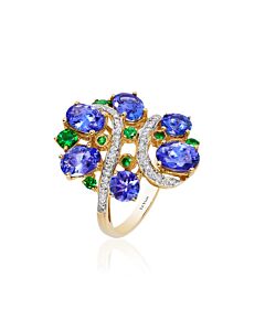 Le Vian Ring Blueberry Tanzanite, Forest Green Tsavorite, Vanilla Diamonds set in 14K Honey Gold Ring Size 7 SVBH 53