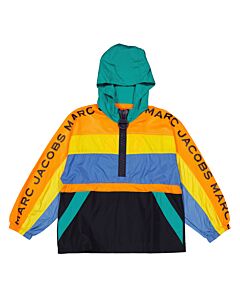 Little Marc Jacobs Boys Multicolor Stripe Hooded Windbreaker Jacket, Size 10