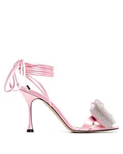 Mach & Mach Ladies Pink Nicole 95 Puffed Bow Embellished Satin Sandals