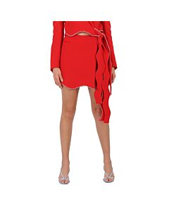 Mach & Mach Ladies Red Crystal Trimmed Wavy Wool Mini Skirt
