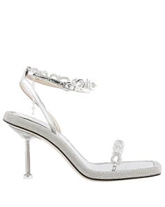 Mach & Mach Ladies Silver Crsytal Embellished Bow Chain Sandals