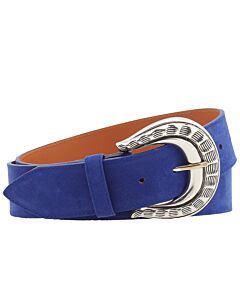 Maison Boinet Men's Blue Suede Engraved Buckle Belt