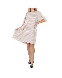 Maison Margiela Ladies Ecru All-Over Checkered Shirt Dress