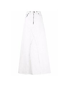 Maison Margiela Ladies White Crack High-Waisted Denim Maxi Skirt