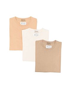 Maison Margiela Men's Shades Of Jute Colours 3-Pack Cotton T-Shirt, Size Small