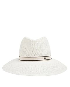 Maison Michel Ladies White Kate Herrbone Straw Fedora Hat
