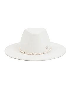 Maison Michel Ladies White Kyra Seashells Wool Felt Fedora Hat