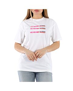 Marcelo Burlon Ladies "He Never Cared" Slogan T-Shirt