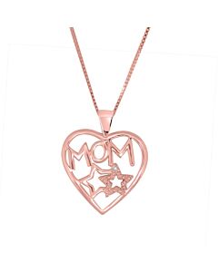 maulijewels 0.005 Carat Natural Diamond Mom Heart Pendant For Woman Crafted In 10k Rose Gold With 18" Sterling Silver Box Chain