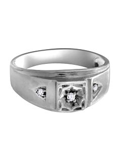 Maulijewels 0.02 Carat Natural Round Shape 3-Stone Prong Set Diamond Ring For Men Crafted In 10k White Gold
