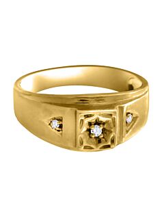Maulijewels 0.02 Carat Natural Round Shape 3-Stone Prong Set Diamond Ring For Men Crafted In 10k Yellow Gold