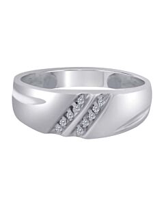 Maulijewels 0.05 Carat Natural Round Shape 10-Stone Prong Set Diamond Ring For Men Crafted In 10k White Gold