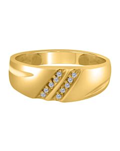 Maulijewels 0.05 Carat Natural Round Shape 10-Stone Prong Set Diamond Ring For Men Crafted In 10k Yellow Gold