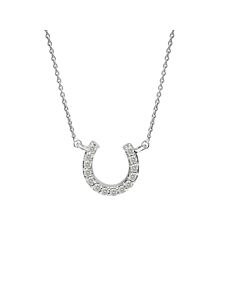 Maulijewels 0.06 Carat Natutal Diamond Horse Shoe Pendant Necklace For Women In 14K Solid White Gold With 18" Chain