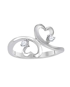 Maulijewels 0.10 Carat Diamond Two Stone Heart Shape Engagement Wedding Rings For Women In 10K Solid White Gold