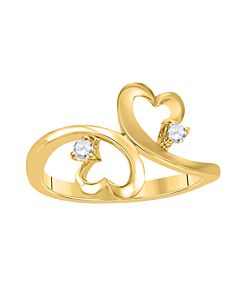 Maulijewels 0.10 Carat Diamond Two Stone Heart Shape Engagement Wedding Rings For Women In 10K Solid Yellow Gold