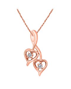 Maulijewels 0.10 Carat Diamond/ Two Stone/ Heart Shape Pendant In 10K Rose Gold With 18" 10k Rose Gold Plated Sterling Silver Box Chain