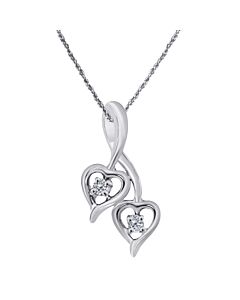 Maulijewels 0.10 Carat Diamond/ Two Stone/ Heart Shape Pendant In 10K White Gold With 18" 10K White Gold Plated Sterling Silver Box Chain