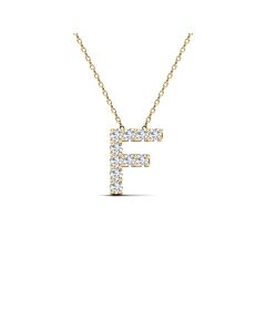 Maulijewels 0.10 Carat Natural Diamond Initial " F " Necklace Pendant For Men's/ Women In 14K Solid Yellow Gold With 18" Cable Chain
