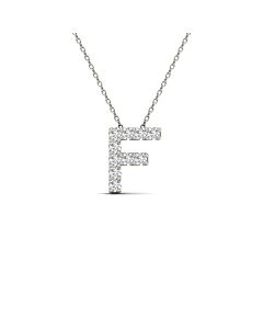 Maulijewels 0.10 Carat Natural Diamond Initial " F " Necklace Pendant For Men's/ Women In 14K Solid White Gold With 18" Cable Chain