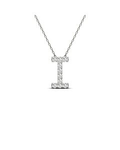 Maulijewels 0.10 Carat Natural Diamond Initial " I " Necklace Pendant In Solid 14K White Gold With 18" Gold Cable Chain
