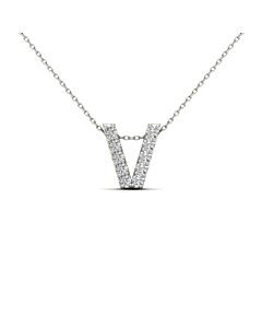 Maulijewels 0.10 Carat Natural Diamond Initial " V " Pendant Necklace In 14K White Gold With 18" Cable Chain