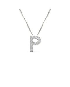 Maulijewels 0.10 Carat Natural Round Diamond Initial " P " Pendant Necklace In 14K White Gold With 18" Gold Cable Chain