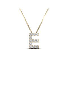 Maulijewels 0.11 Carat Natural Round White Diamond Initial " E " Pendant Necklace In 14K Yellow Gold With 18" Gold Cable Chain