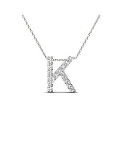 Maulijewels 0.12 Carat Natural Diamond Initial " K " Pendant Necklace In 14K White Gold With 18" Gold Cable Chain