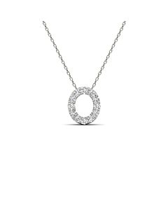 Maulijewels 0.12 Carat Natural Diamond Initial " O " Pendant Necklace In 14K White Gold With 18" Gold Cable Chain