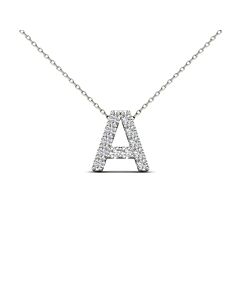 Maulijewels 0.12 Carat Natural White Diamond Initital " A " Pendant Necklace In 14K Solid White Gold With 18" Cable Chain