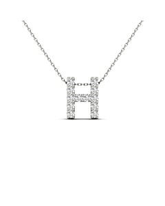 Maulijewels 0.12 Carat Prong Set Diamond Initial " H " Necklace Pendant For Women In 14K Solid White Gold With 18" Gold Cable Chain
