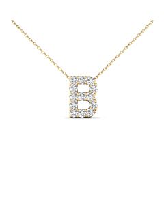 Maulijewels 0.13 Carat Natural White Diamond Initital " B " Pendant Necklace In 14K Solid Yellow Gold With 18" Cable Chain