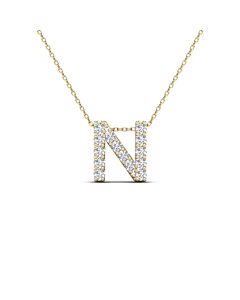 Maulijewels 0.14 Carat Diamond 14K Yellow Gold Initial " N " Necklace Pendant For Women With 18" Gold Cable Chain
