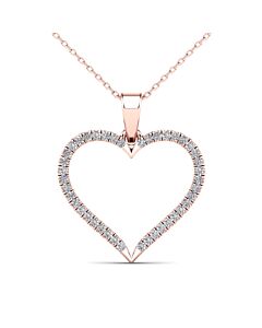 Maulijewels 0.15 Carat Natural Diamond Heart Shape Pendant Necklace For Women In 10K Solid Rose Gold With Chain Valentine Day Gift