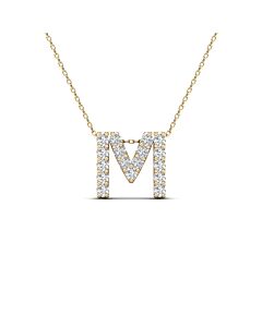 Maulijewels 0.17 Carat Natural Diamond Initial " M " Dangle Pendant Necklace In 14K Yellow Gold With 18" Cable Chain
