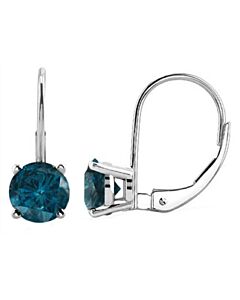 Maulijewels 0.20 Carat Natural Blue Diamond Lever Back Dangle Earrings In 14k White Gold (Blue, I1-I2)